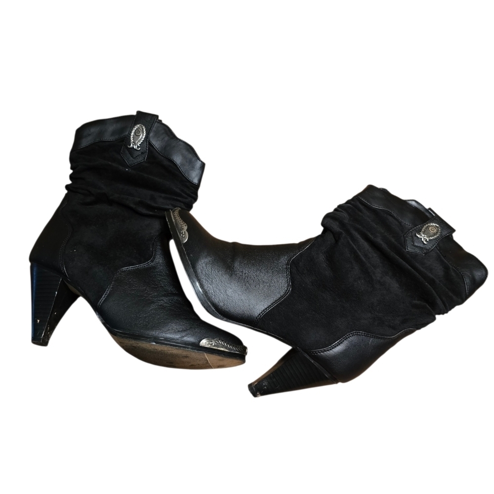 Coastal Black Leather Western Festival Slouch Boots | Metal Toe Rand | Size 8.5 - Picture 6 of 16